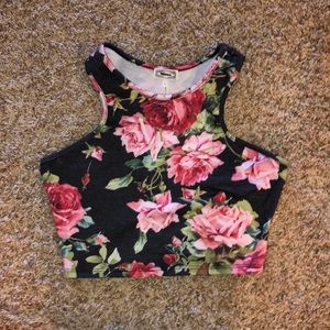 Black floral crop top, size M